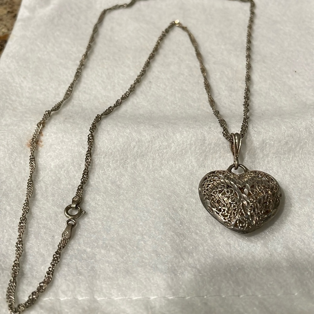 Sterling Silver 925 Solid Heart Pendent With 20 I… - image 4